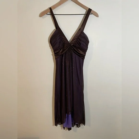 VTG Y2K City Triangles High Low V Neck Sparkle Dress Sz Medium Evening Cocktail - Picture 1 of 9